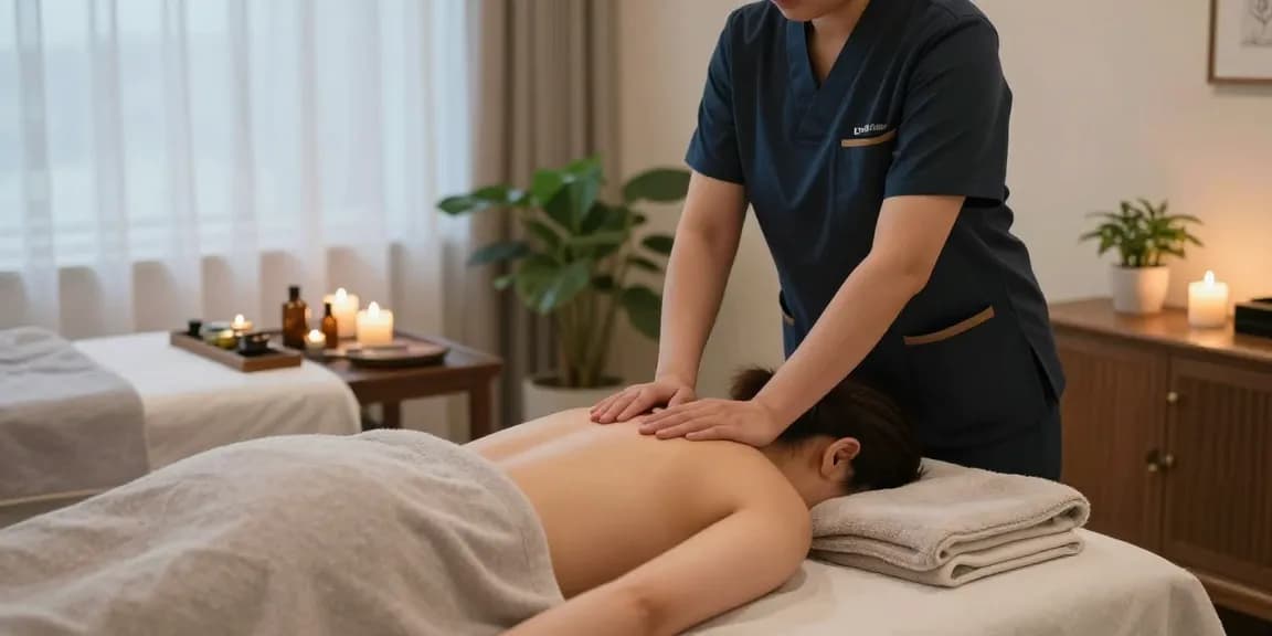 Relaxing 김포출장마사지 scene featuring a skilled therapist and tranquil ambiance.