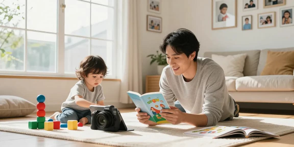 Parent engaging with rokok 88 parenting content in a cozy family setting, promoting child development.